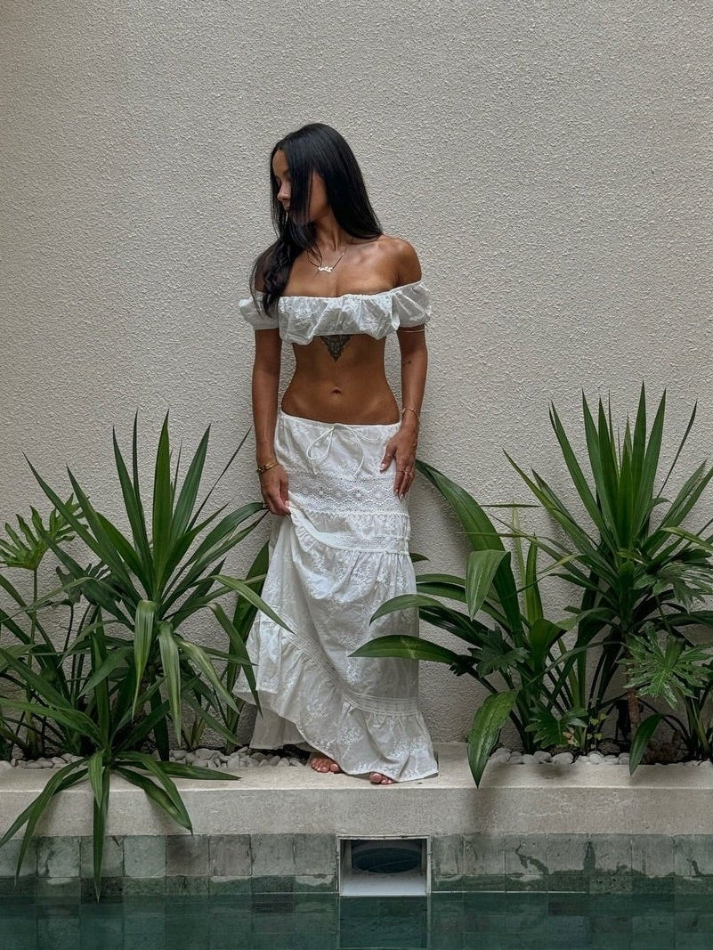 Completo boho con top corto e gonna lunga Margot