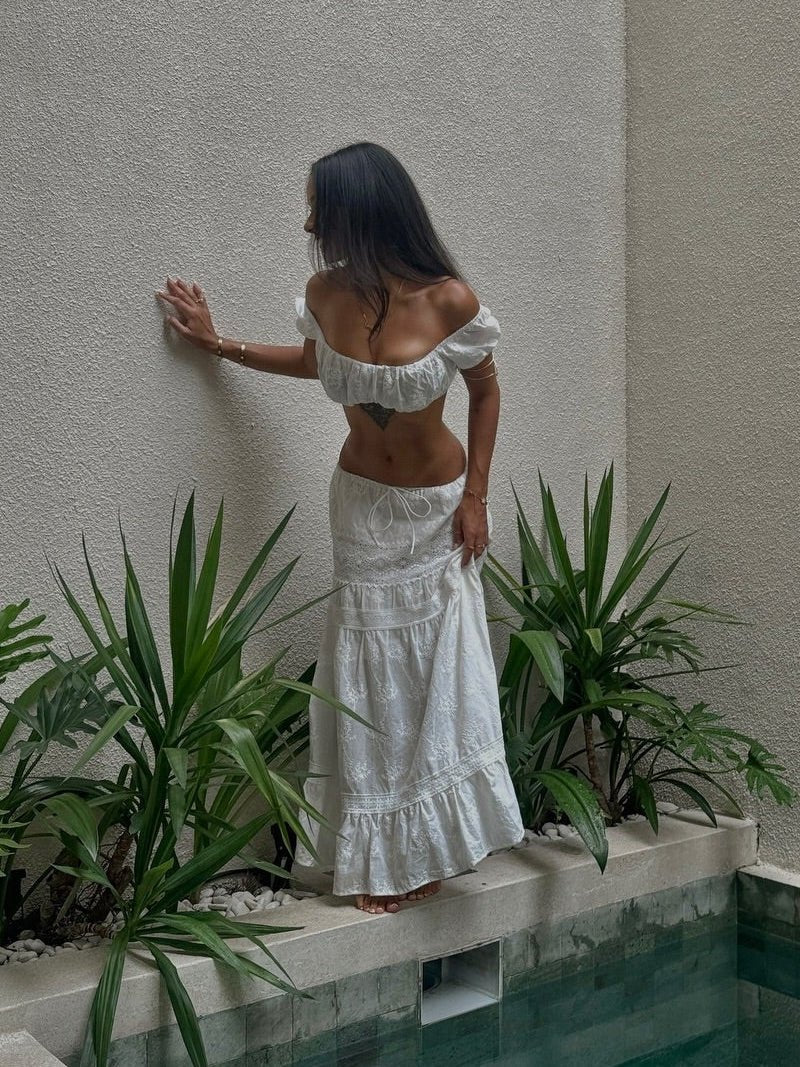 Completo boho con top corto e gonna lunga Margot