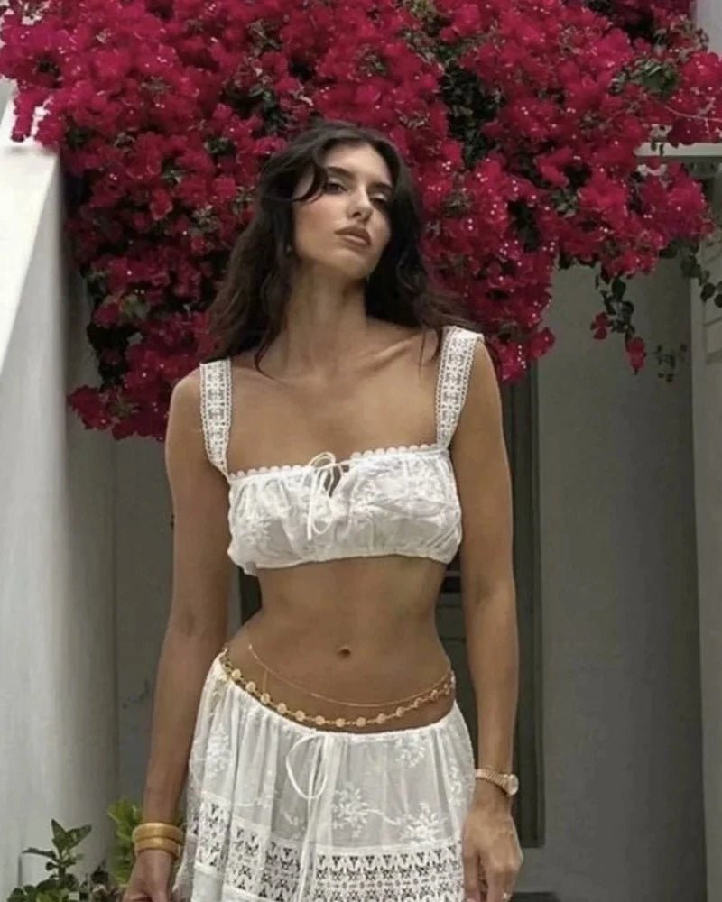 Completo boho con top corto e gonna lunga Margot