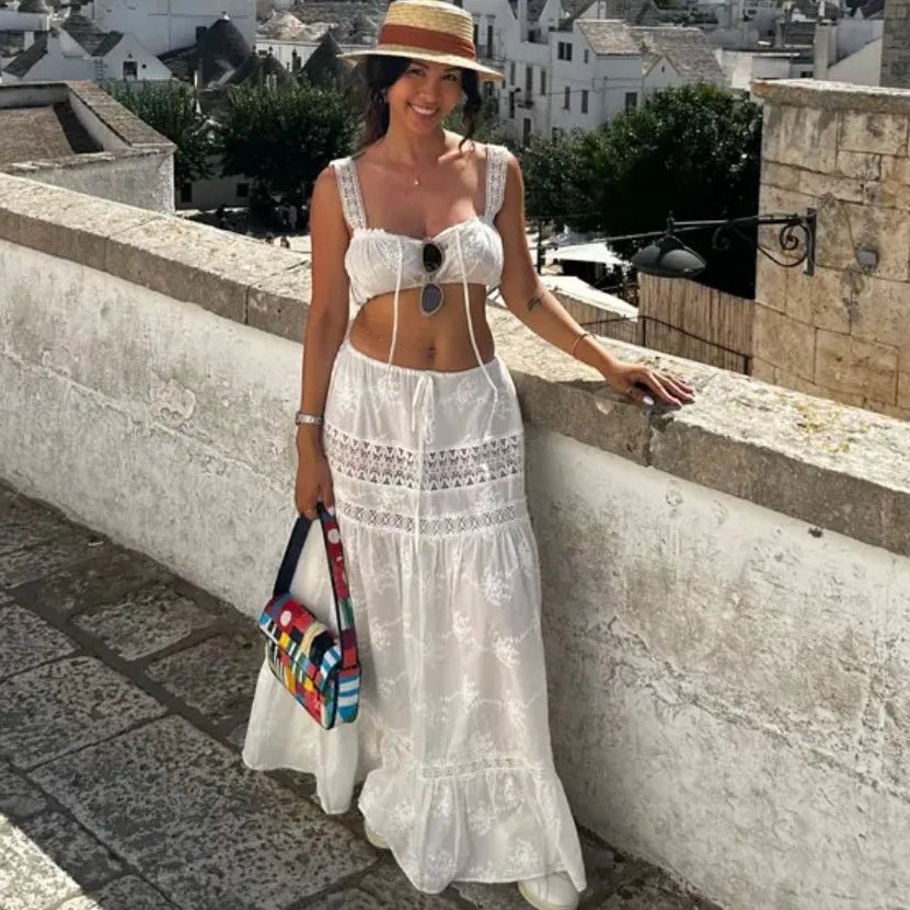 Completo boho con top corto e gonna lunga Margot