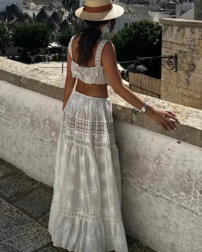 Completo boho con top corto e gonna lunga Margot