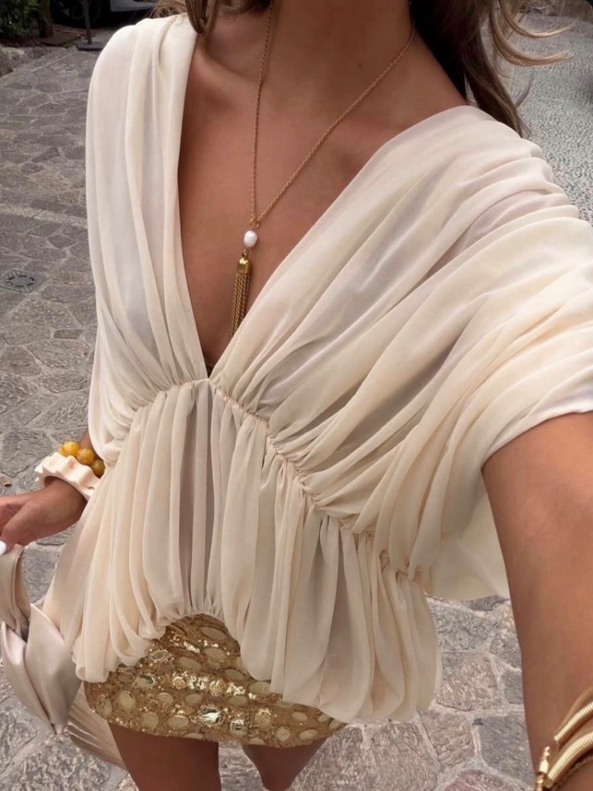 Top drappeggiato in chiffon Margot