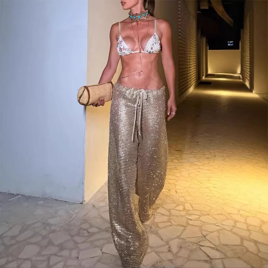 Pantaloni palazzo dorati con coulisse Margot