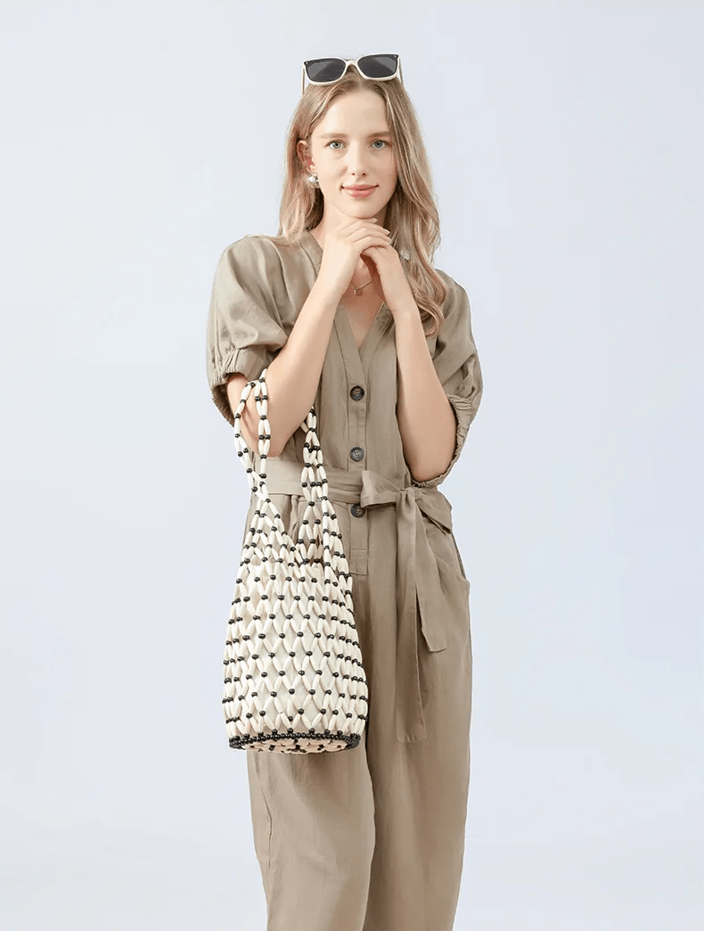 Borsa tote con perline intrecciata Margot
