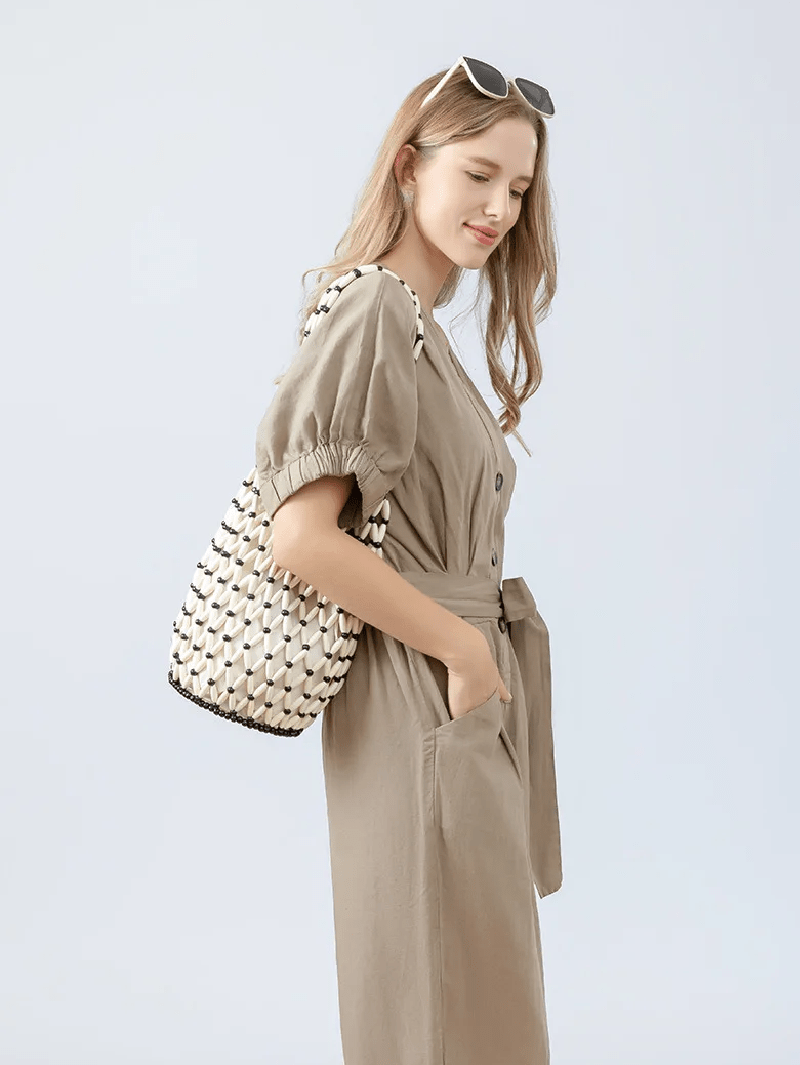Borsa tote con perline intrecciata Margot