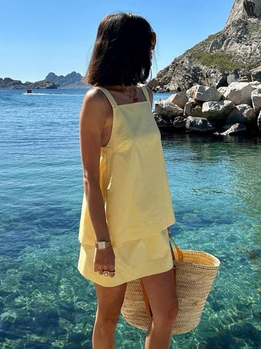 Completo top con spalline sottili e gonna giallo limone Maria