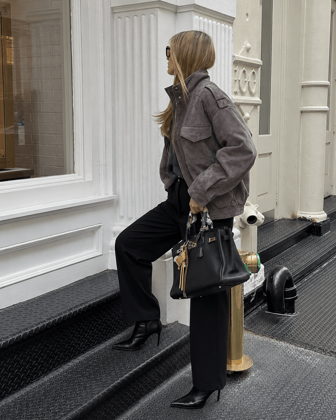 Giacca in pelle scamosciata con collo alto e tasche Marianne