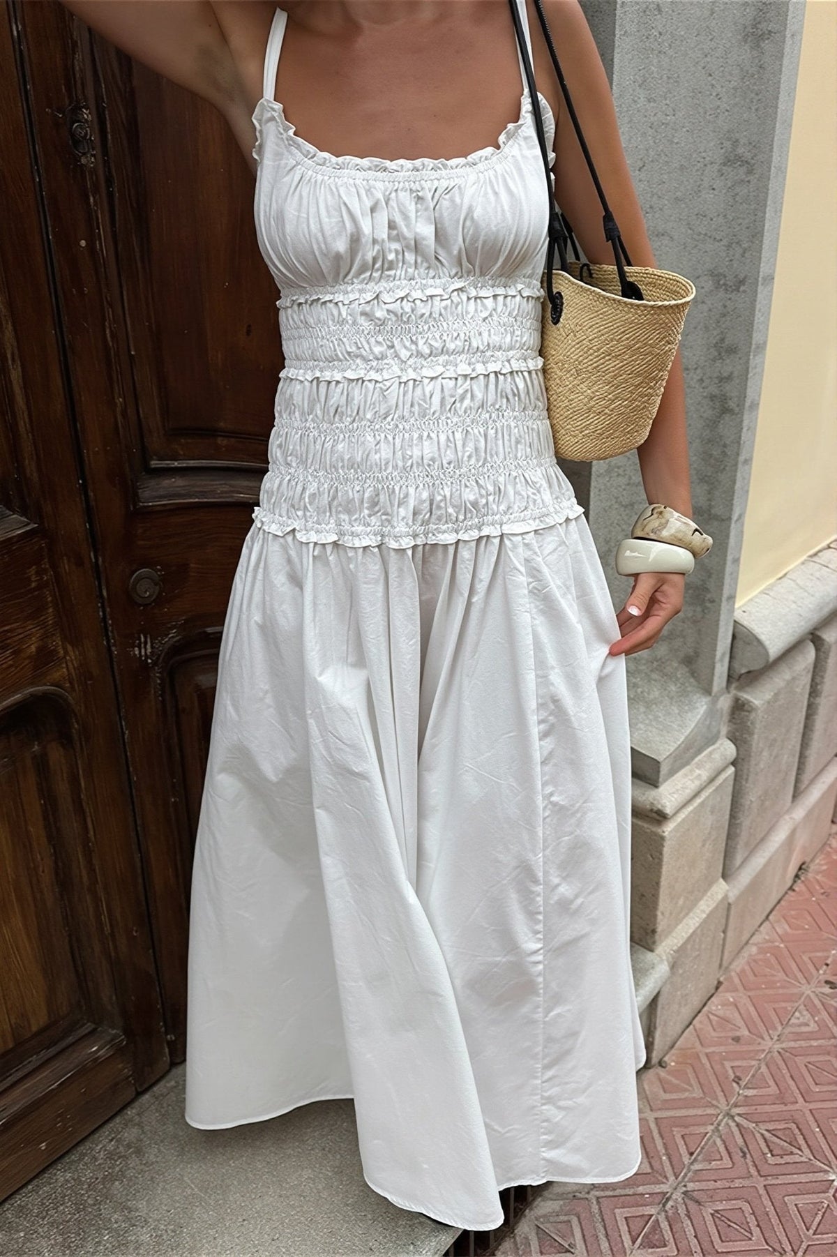 Abito lungo aderente con scollo quadrato Mary