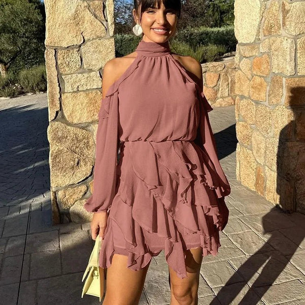Mini abito Maureen con collo all'americana e volant