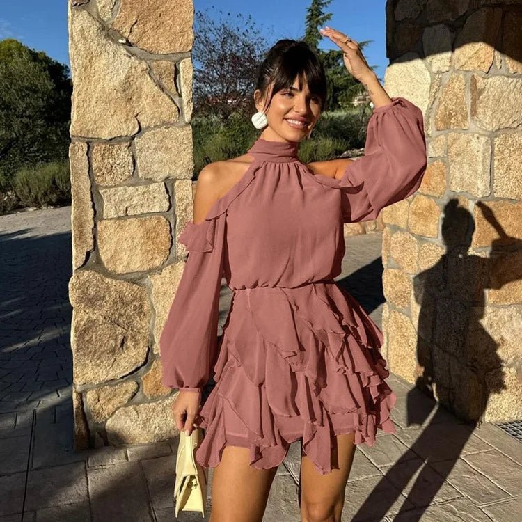 Mini abito Maureen con collo all'americana e volant