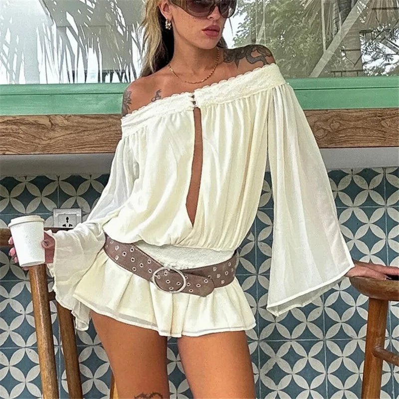Tuta corta in chiffon con spalle scoperte Melanie