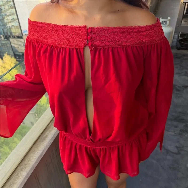 Tuta corta in chiffon con spalle scoperte Melanie
