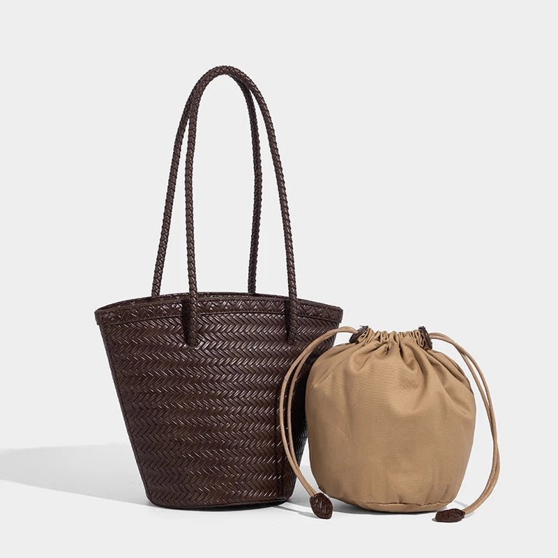 Borsa a secchiello intrecciata Meryl con pochette