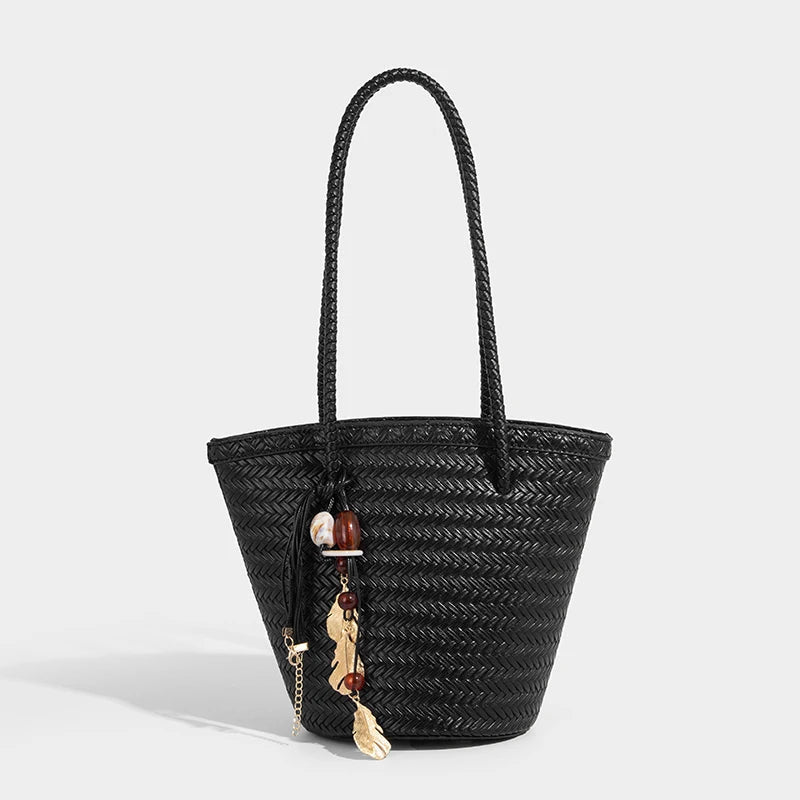 Borsa a secchiello intrecciata Meryl con pochette