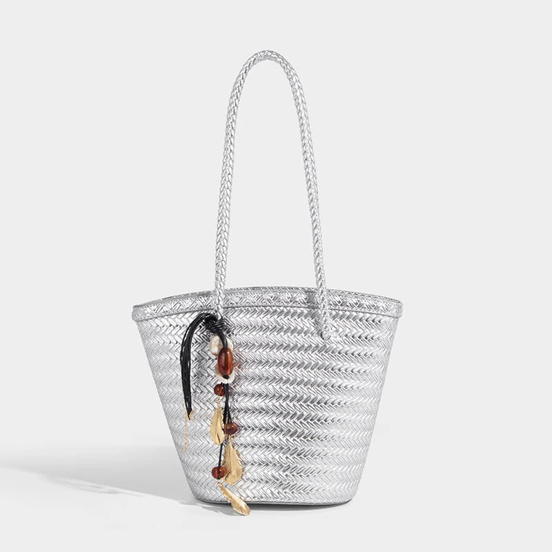 Borsa a secchiello intrecciata Meryl con pochette