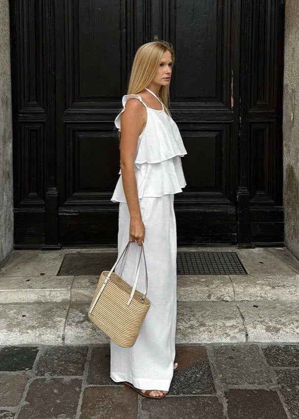 Completo Mila con top fluido con volant e pantaloni a gamba larga