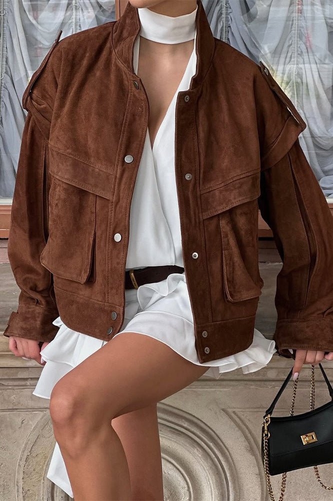 Giacca Mila in camoscio con spalle ampie