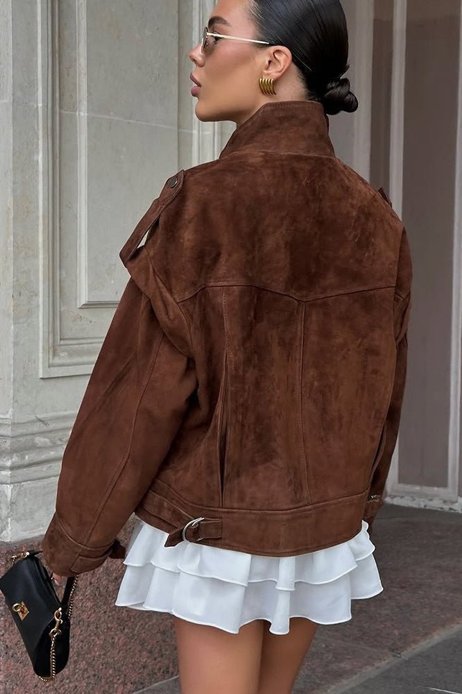 Giacca Mila in camoscio con spalle ampie