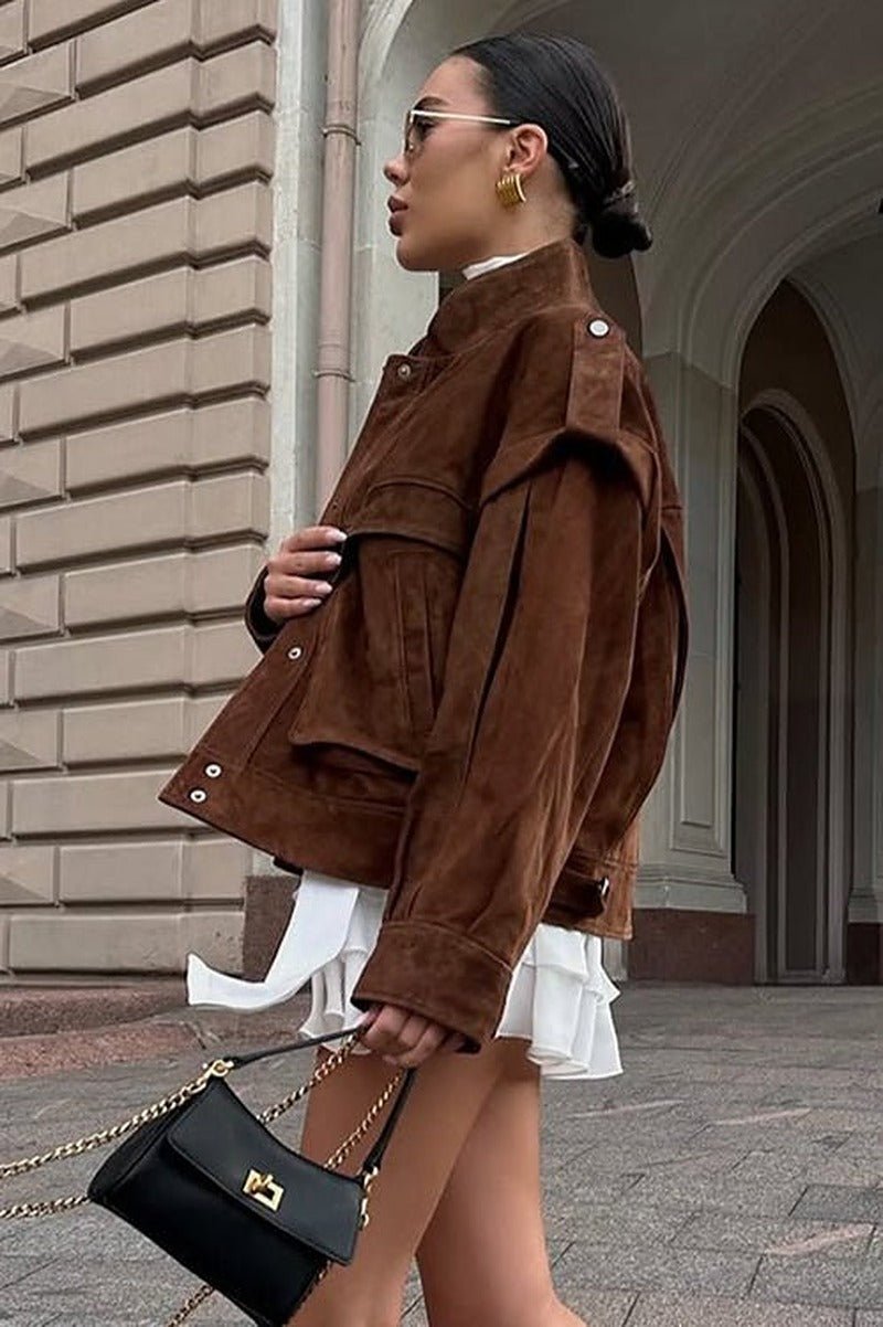 Giacca Mila in camoscio con spalle ampie