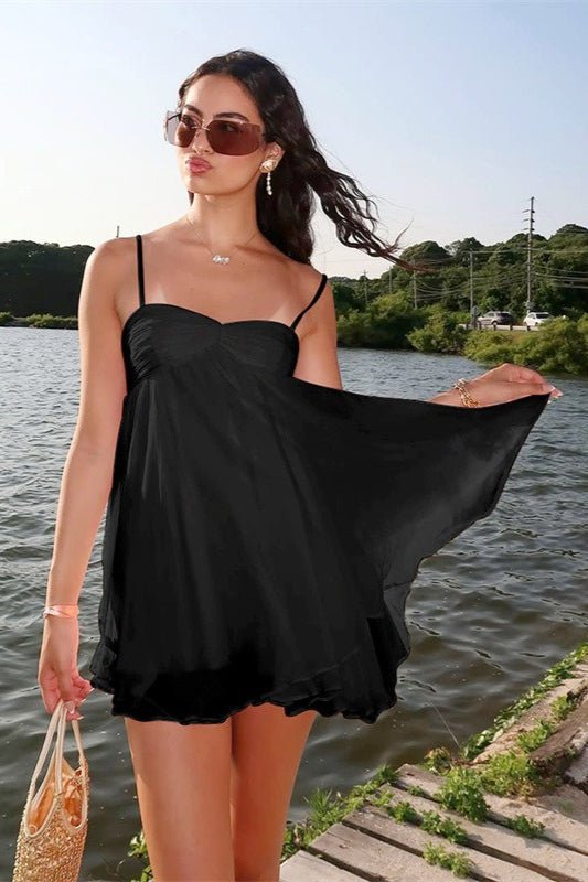 Abito corto in chiffon Mireille con spalle scoperte