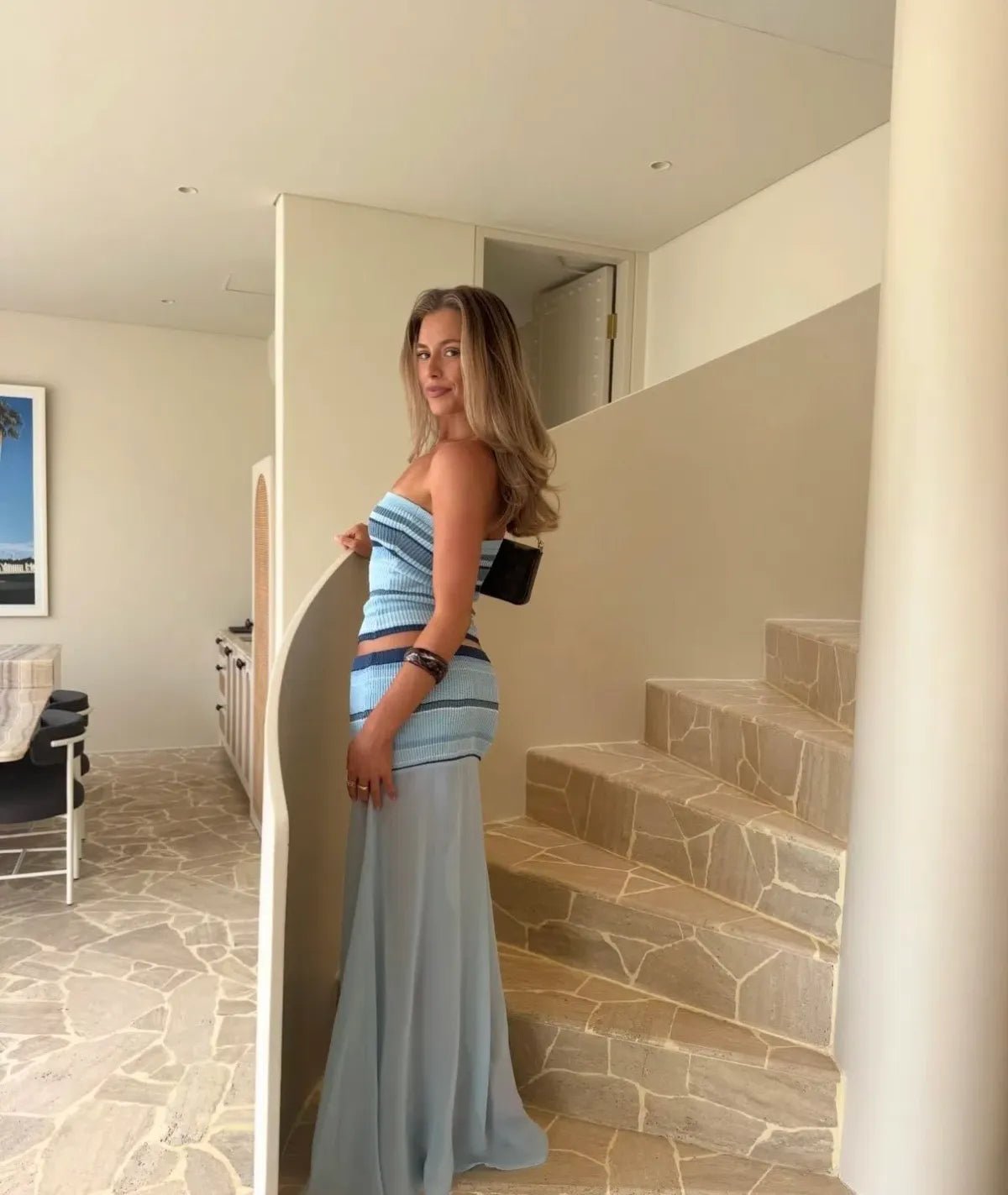 Set Miriam con top a fascia a righe e gonna trasparente