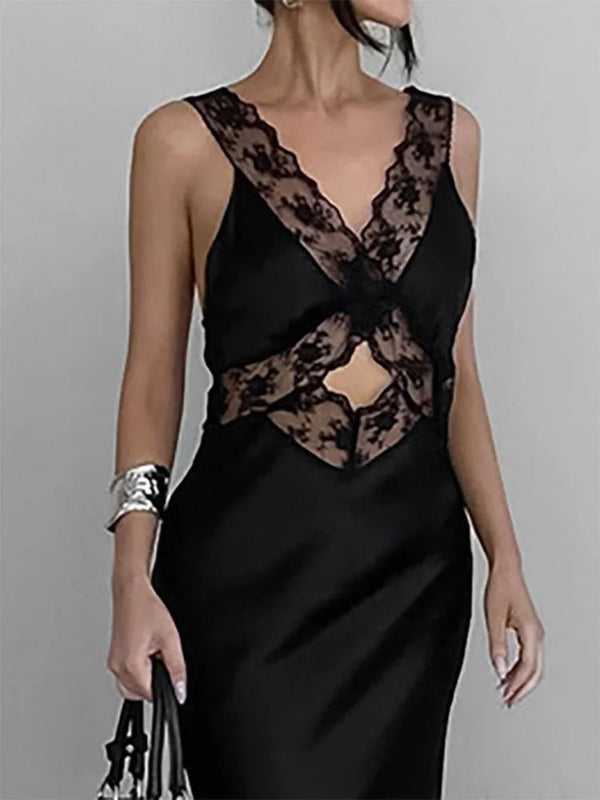 Nadia Deep V-Neck Lace Maxi Dress
