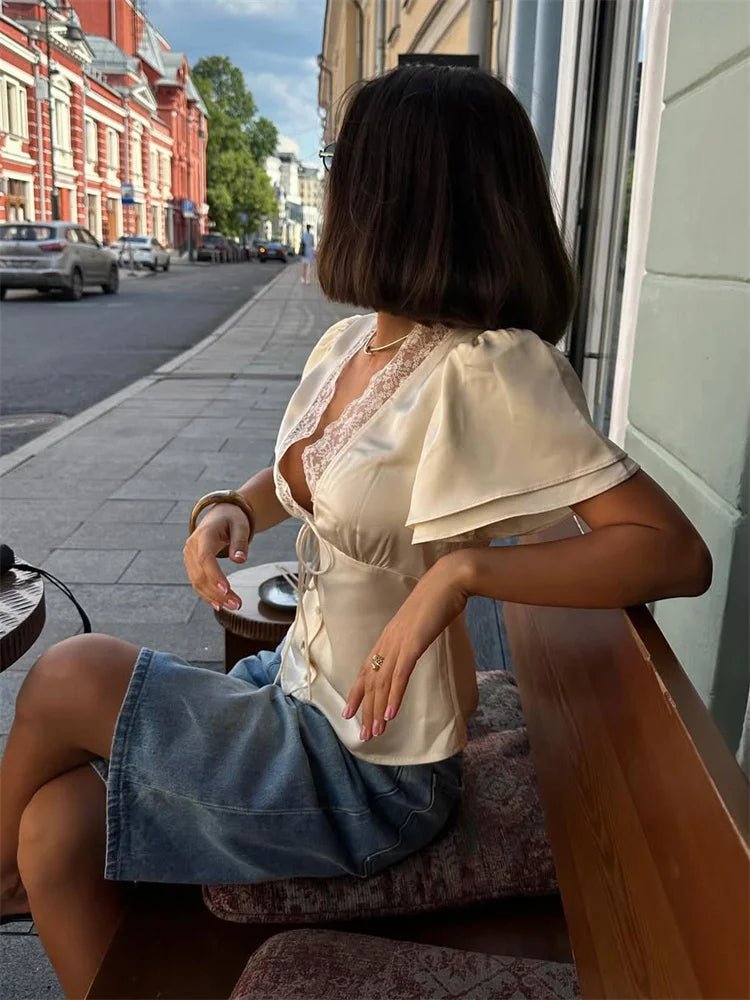 Blusa in raso e pizzo Nathalie