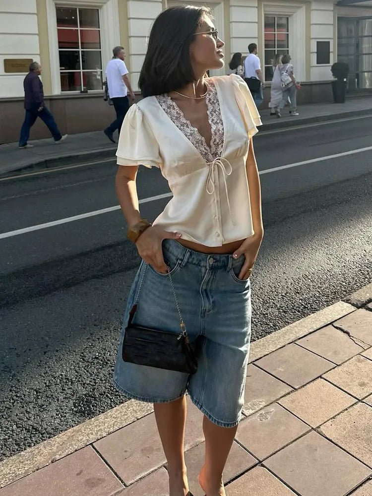 Blusa in raso e pizzo Nathalie