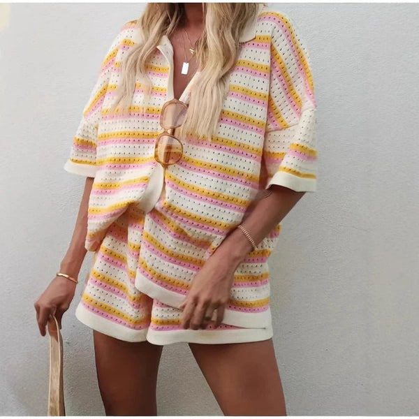 Completo coordinato di due pezzi in maglia a righe Neva