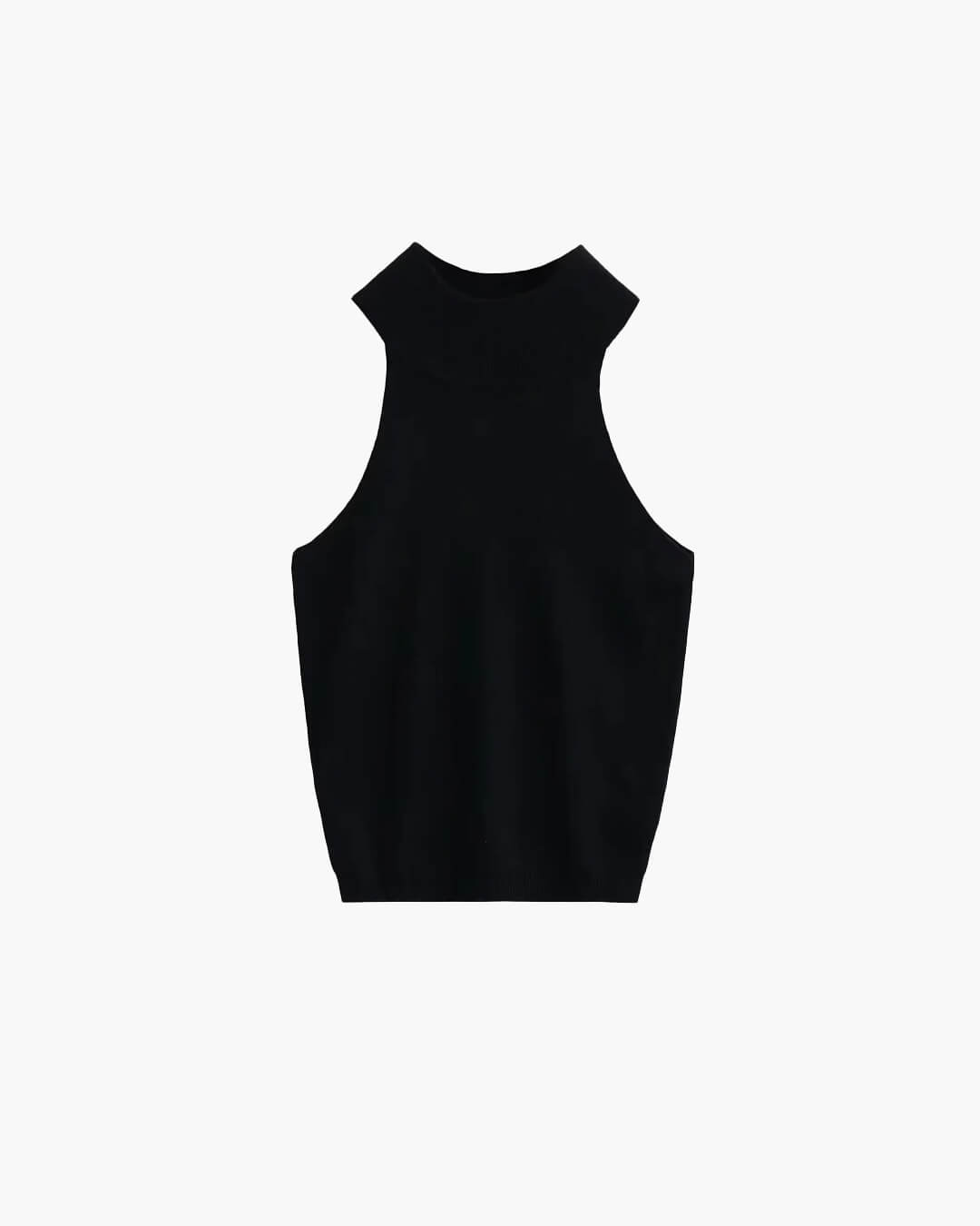 Top corto in maglia smanicato con collo all'americana Nicky