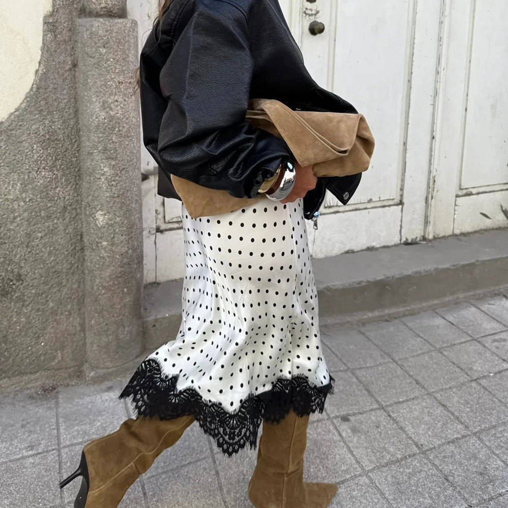 Gonna midi in pizzo a pois rétro Nicky