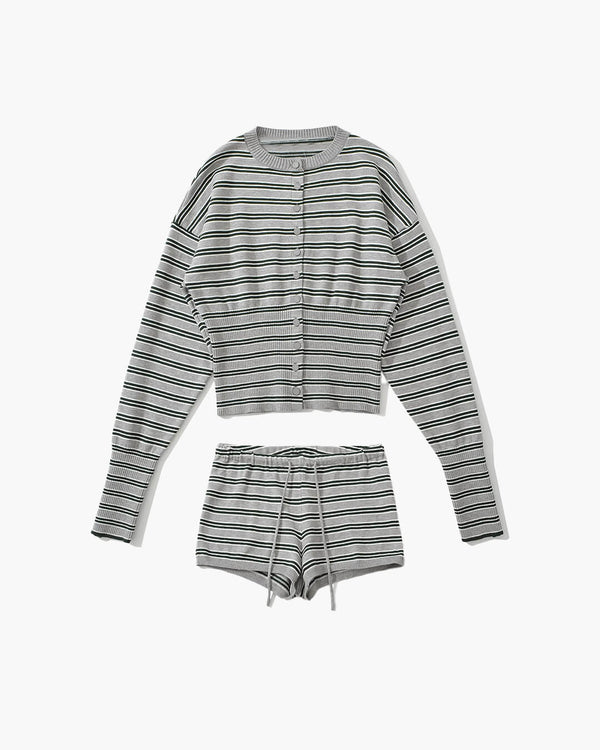 Completo Nicole a righe con cardigan e shorts