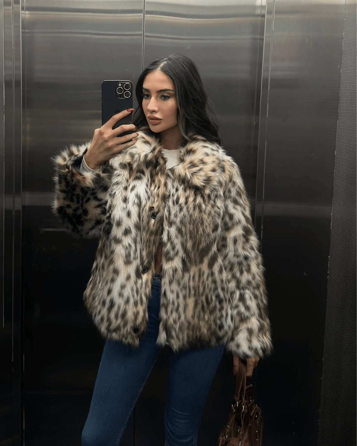 Cappotto in pelliccia sintetica leopardata Nora