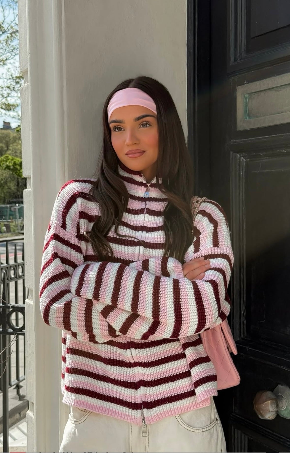Maglione oversize a righe in maglia con zip Nora