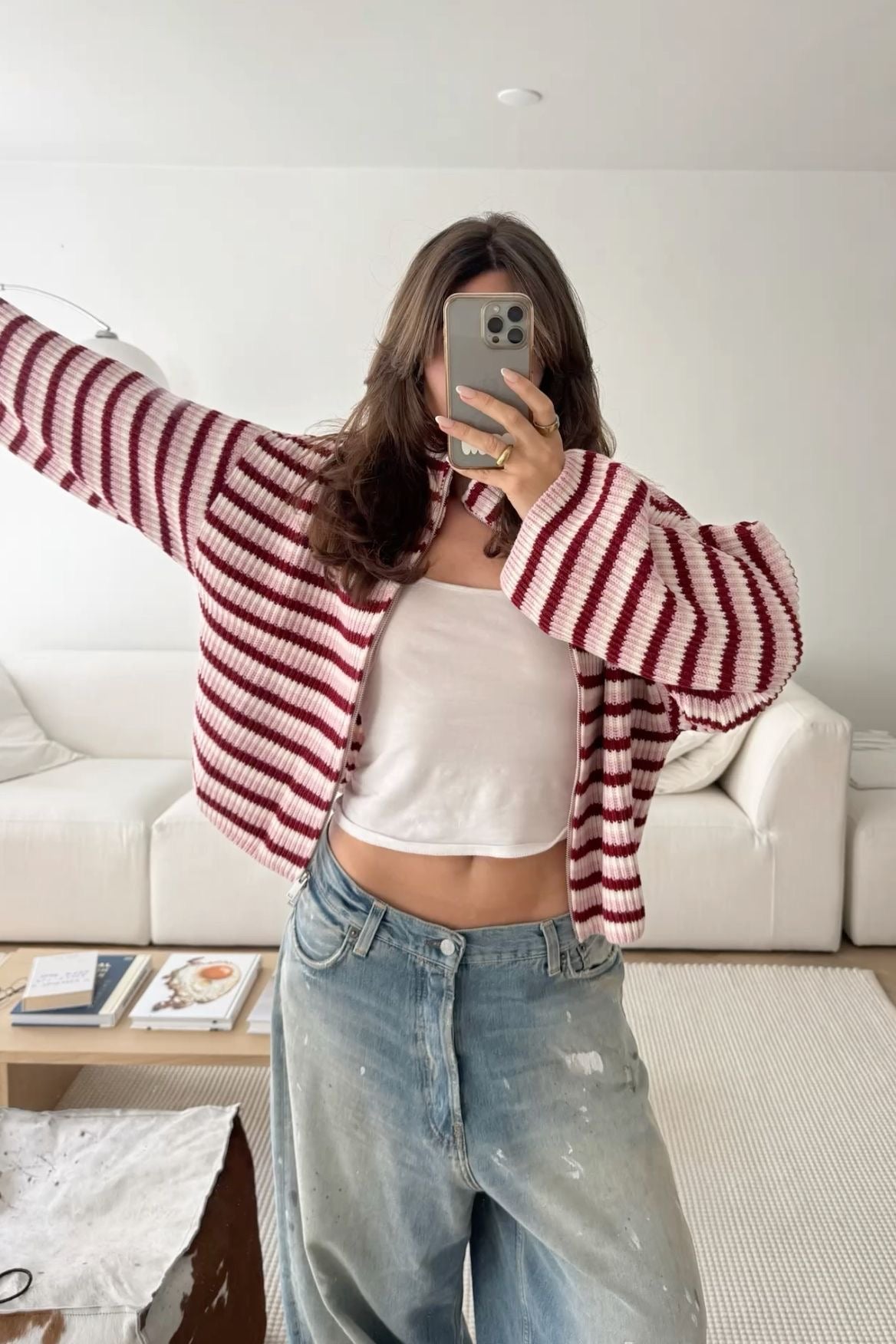 Maglione oversize a righe in maglia con zip Nora