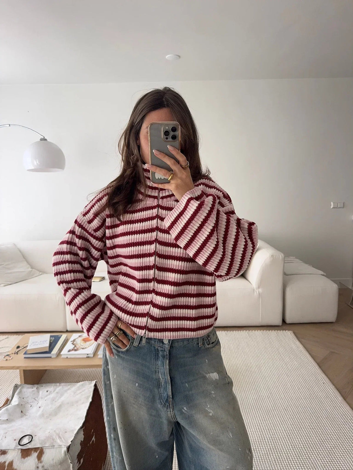 Maglione oversize a righe in maglia con zip Nora
