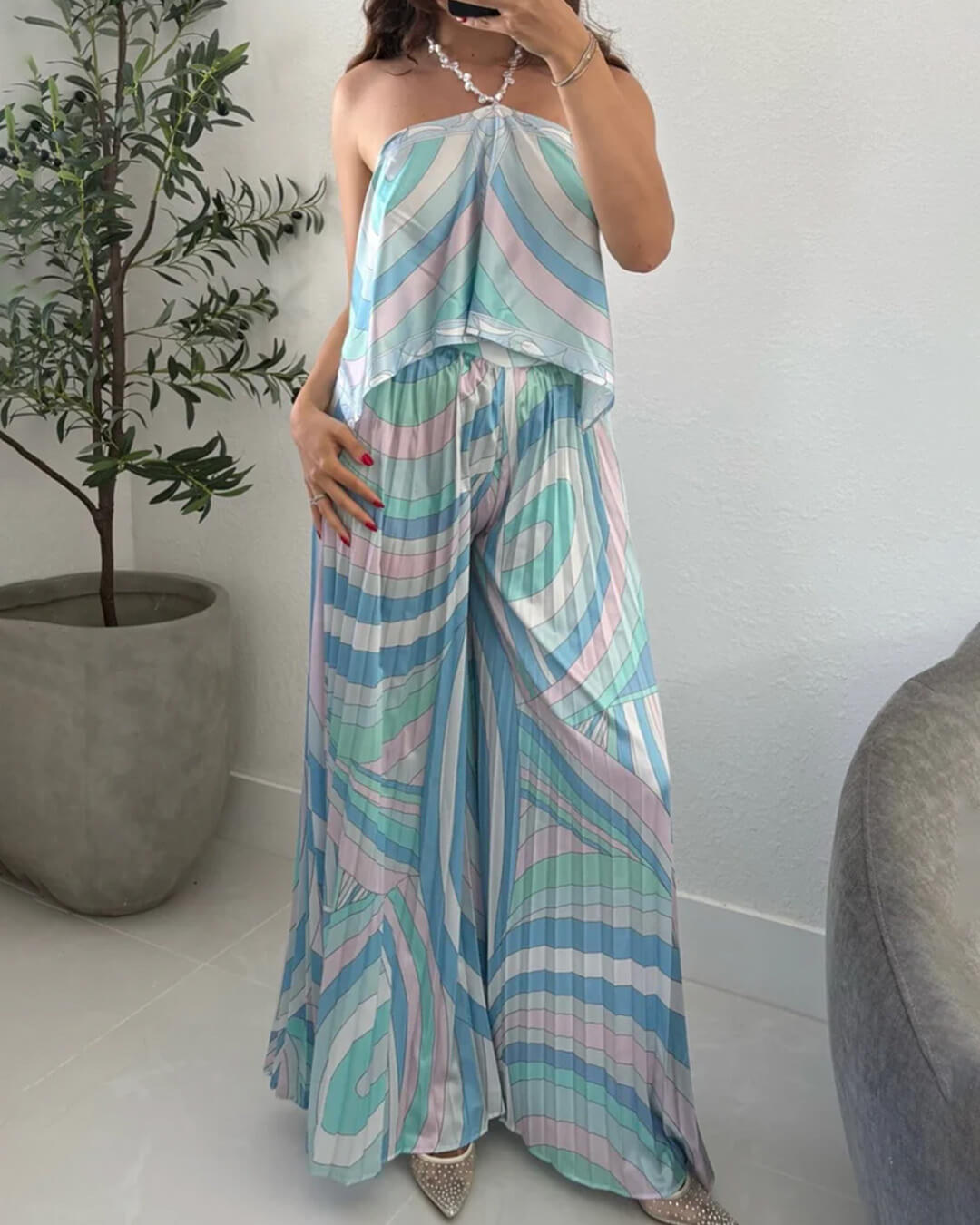 Nora Pleated Capri Pants Co-Ord Set