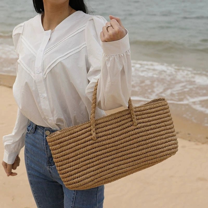 Borsa tote in paglia intrecciata a mano Olivia