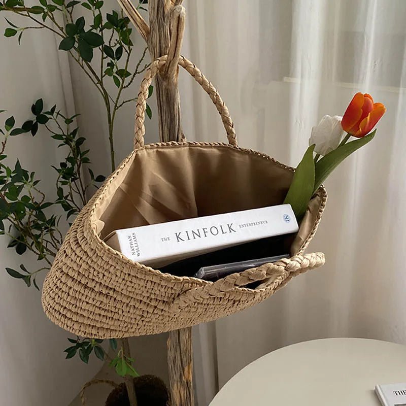 Borsa tote in paglia intrecciata a mano Olivia