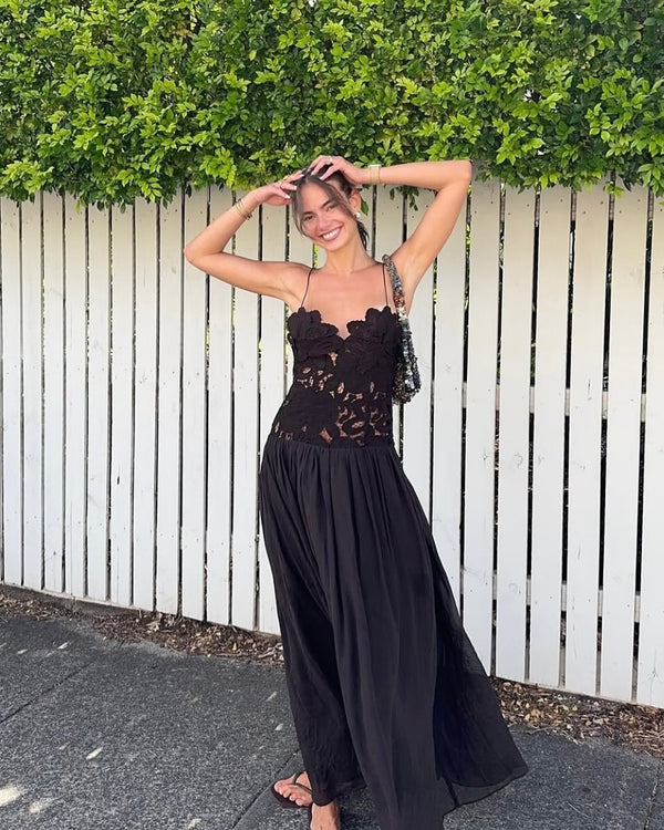 Celeste Lace Mesh Halter Evening Dress