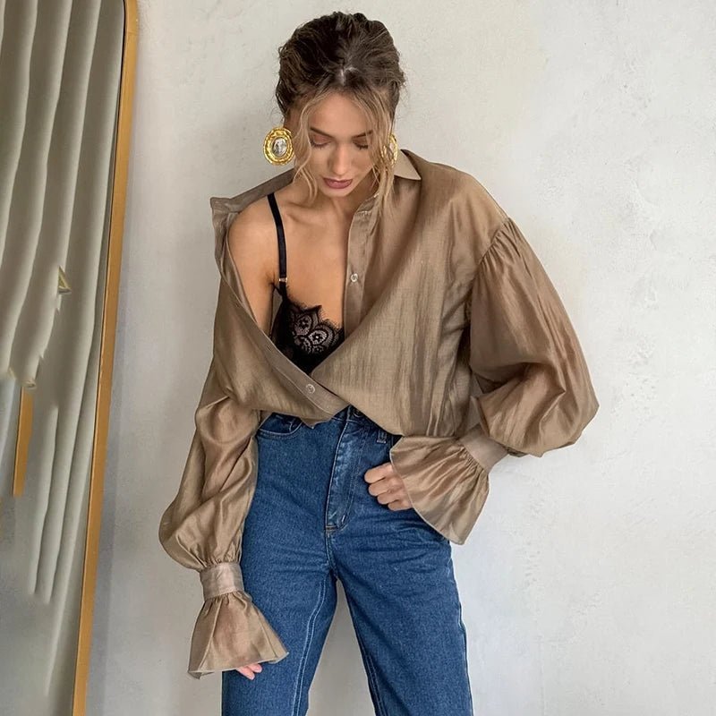 Blusa trasparente a maniche lunghe Patricia