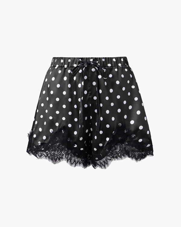 Pantaloncini corti in raso nero a pois Paula