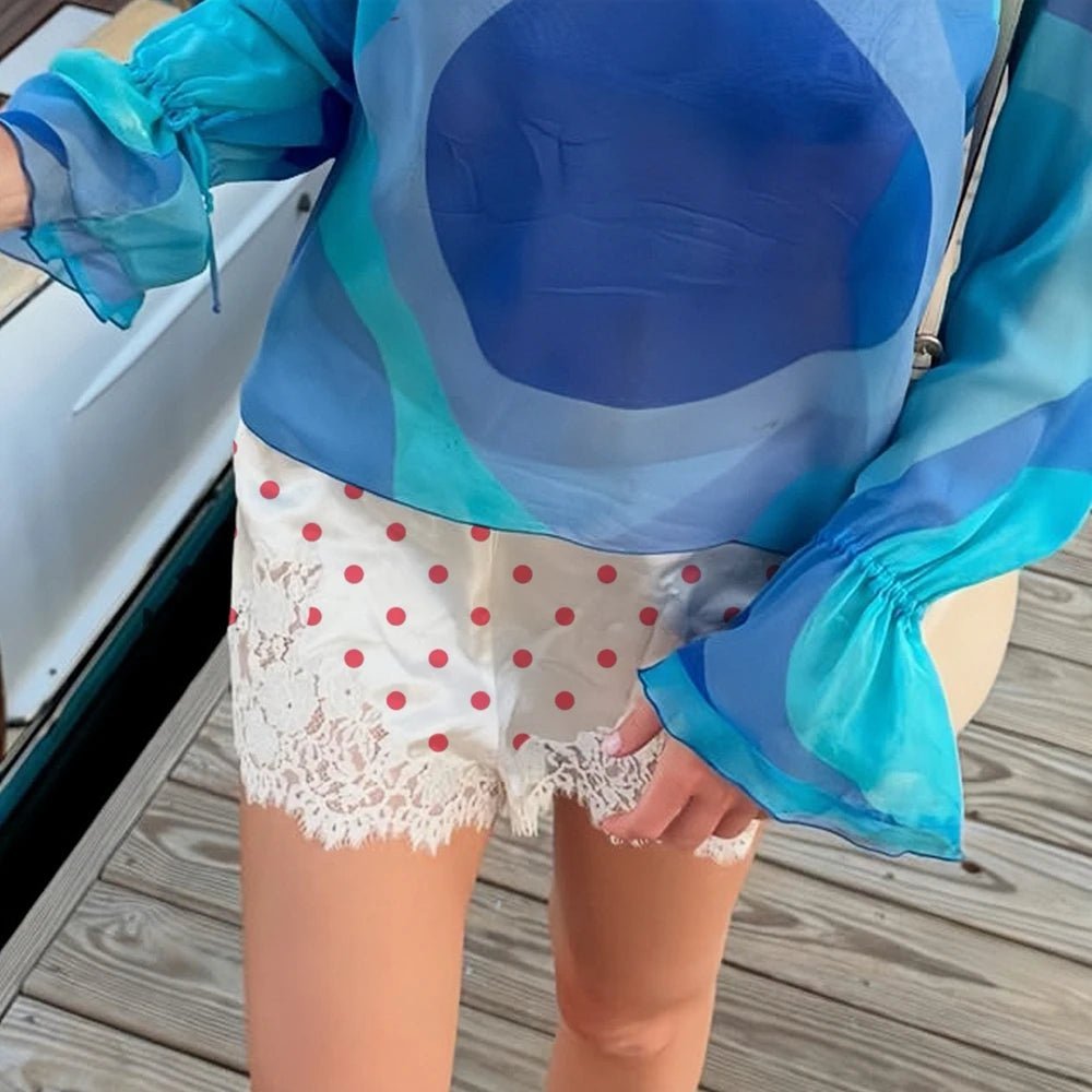 Shorts a pois con bordo in pizzo Pauleen