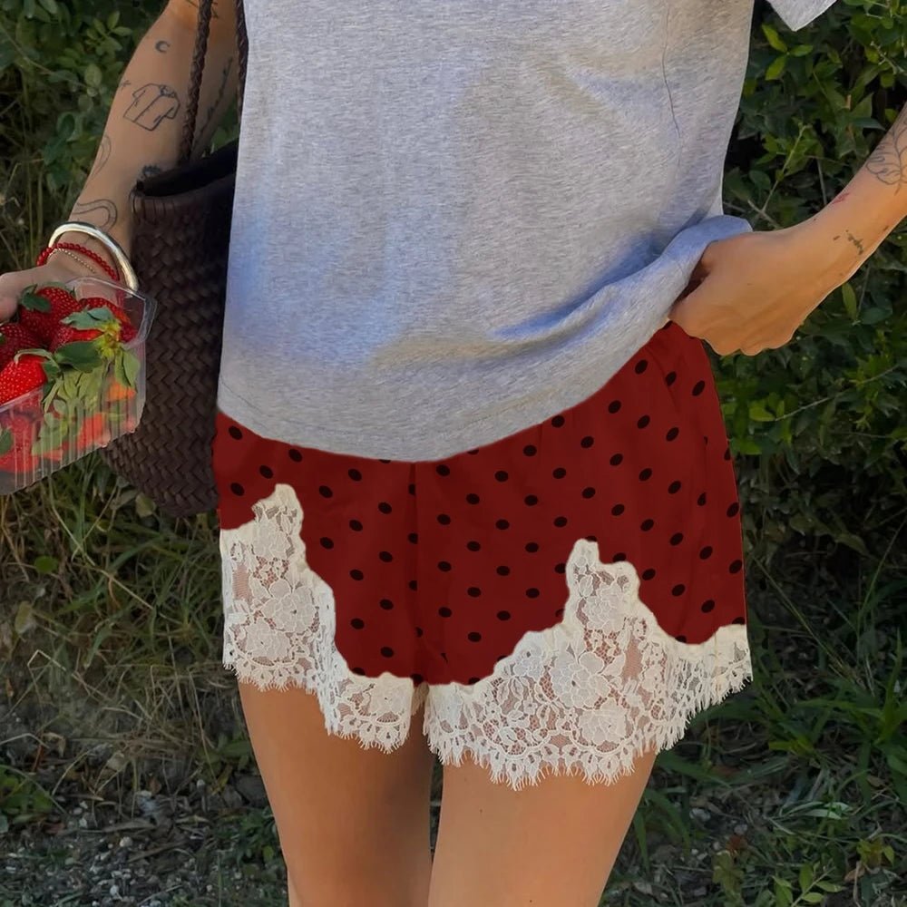 Shorts a pois con bordo in pizzo Pauleen