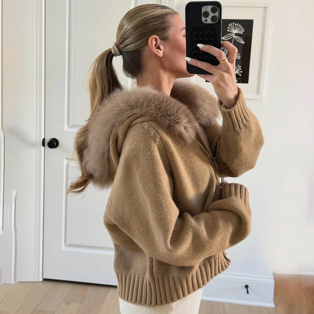 Cardigan effetto peluche con zip