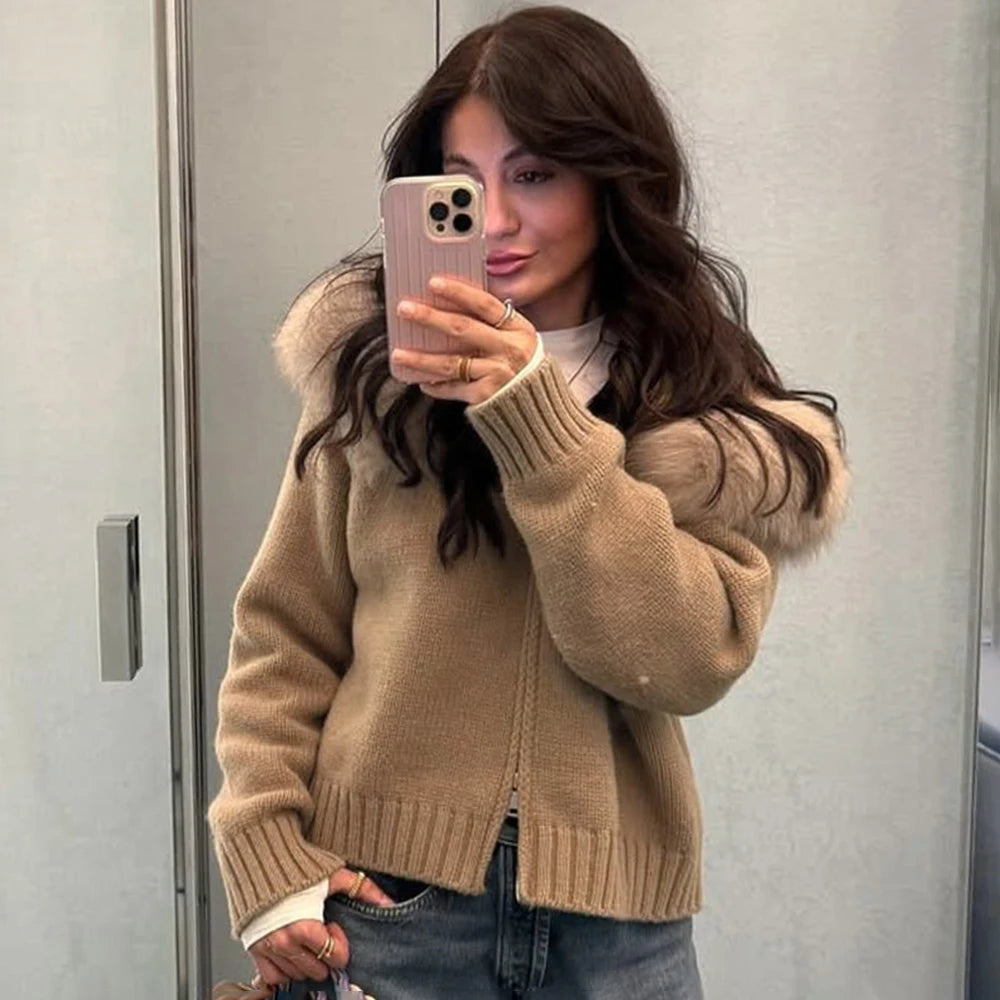 Cardigan effetto peluche con zip
