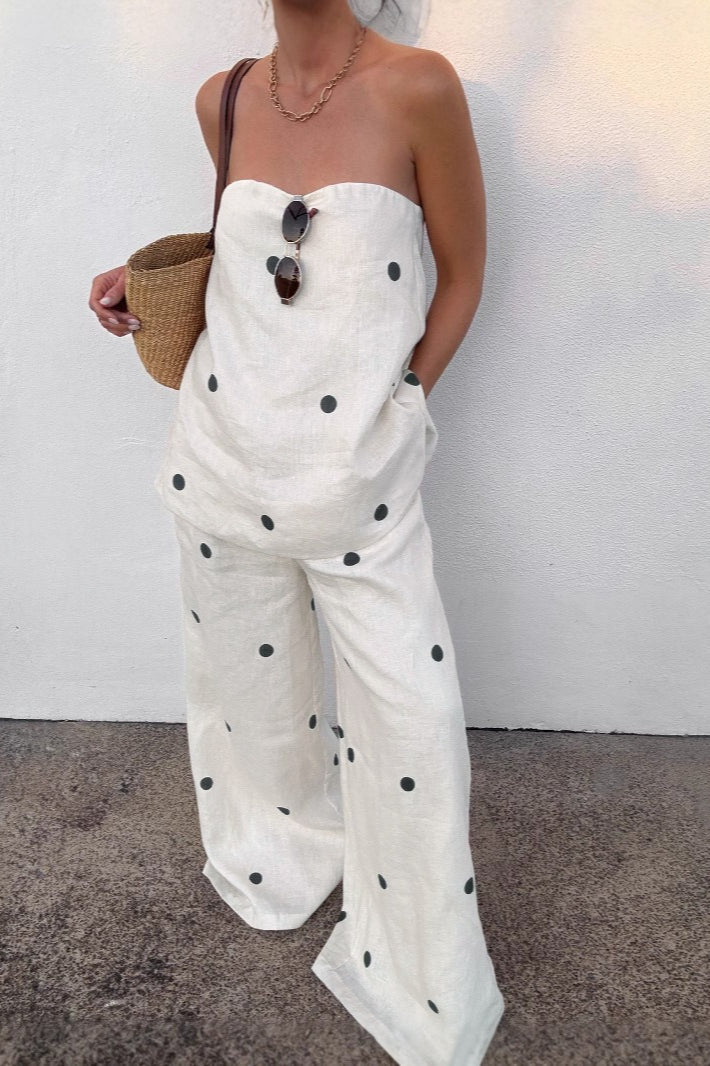 Set due pezzi Polina senza spalline e pantaloni a gamba larga