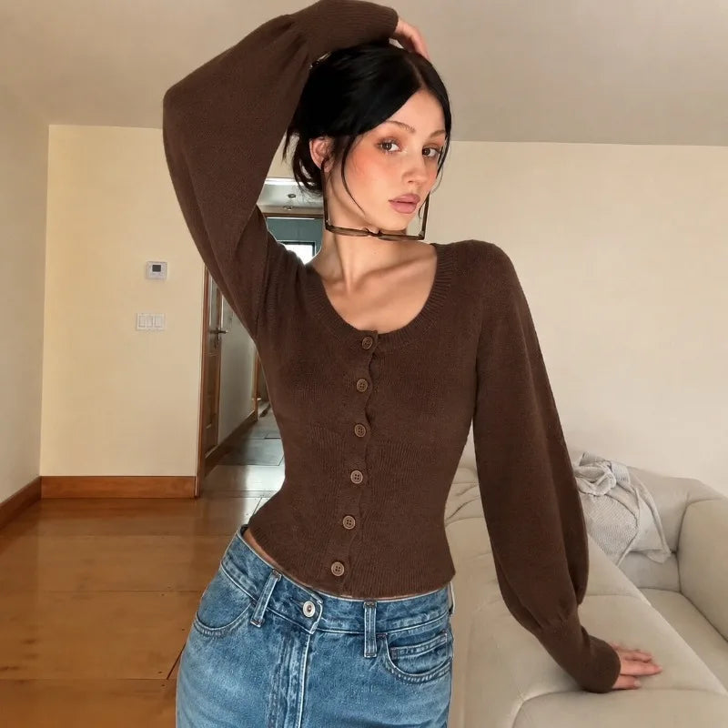 Cardigan in maglia con maniche a sbuffo Mae