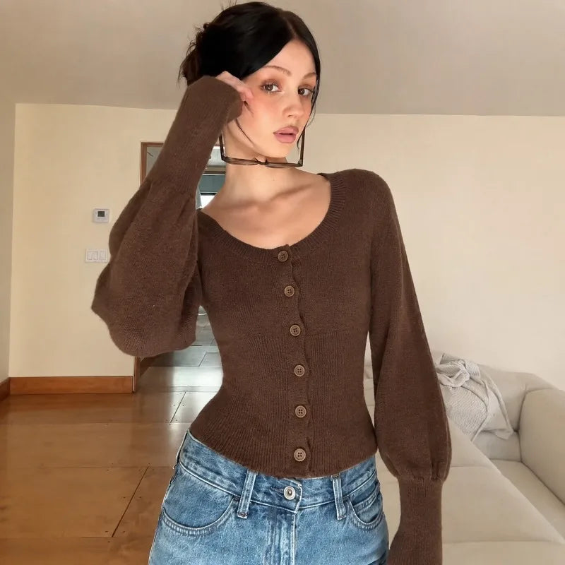 Cardigan in maglia con maniche a sbuffo Mae