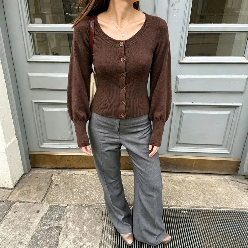 Cardigan in maglia con maniche a sbuffo Mae